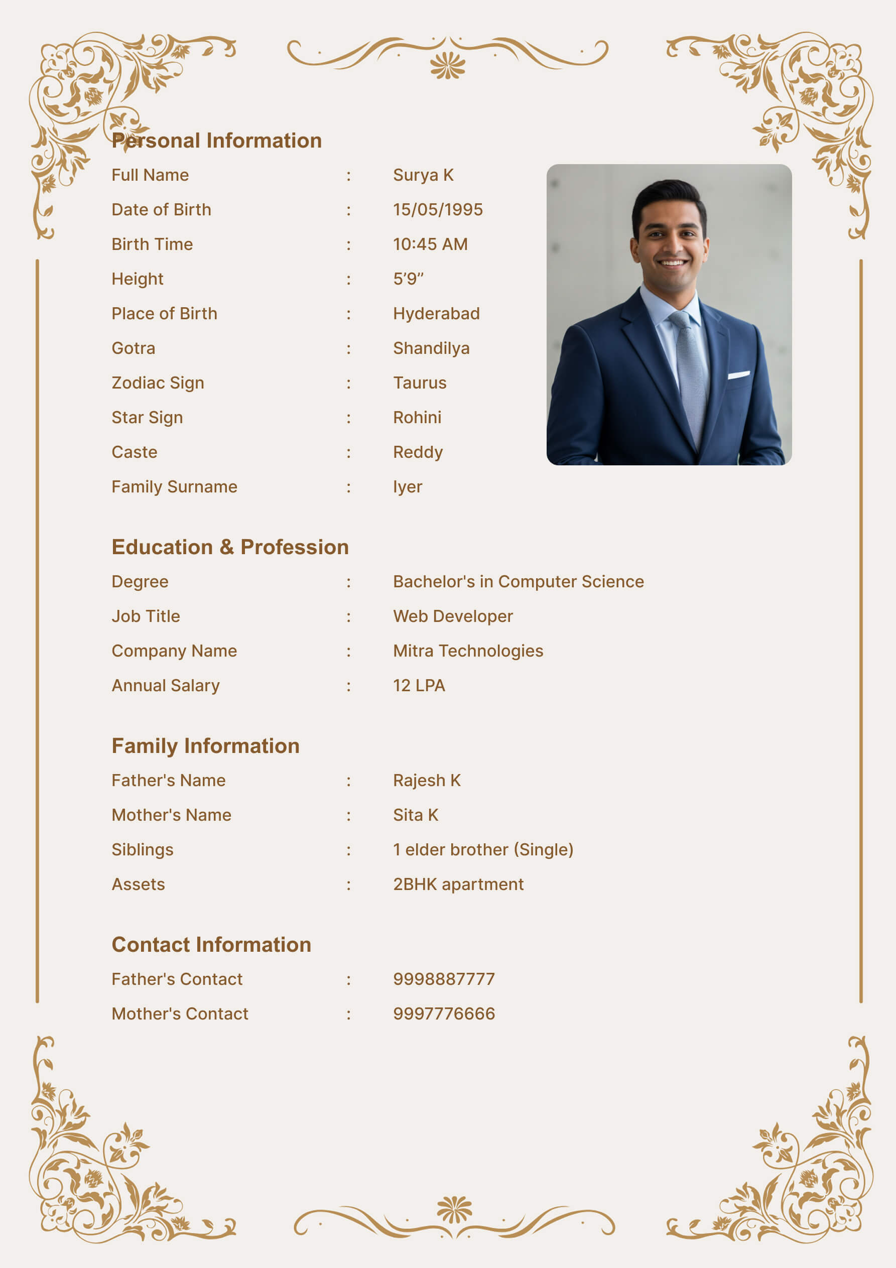 Elegant Biodata Template