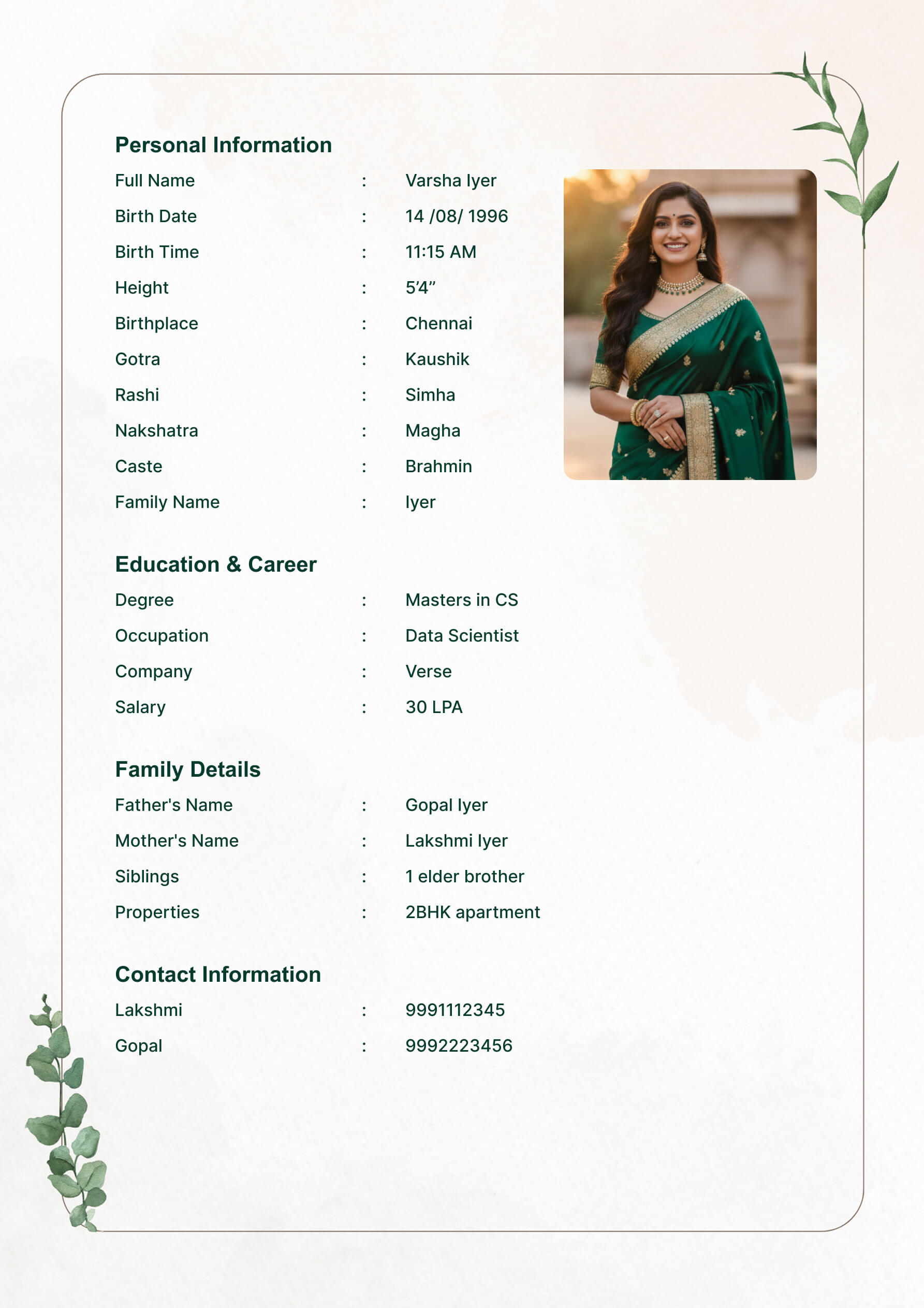 Natural Biodata Template